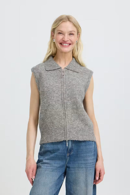 B.Young Omea Zipper Slipover - Mid Grey Melange