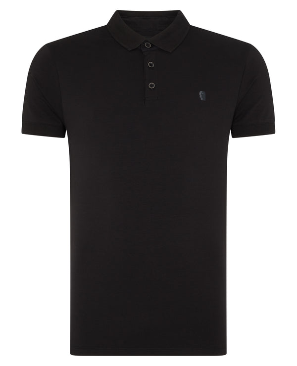 Remus Uomo Short Sleeve 3 Button Polo Shirt - Black [ XL ]