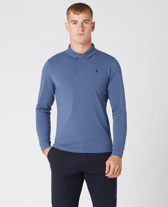 Remus Uomo Long Sleeve Polo Shirt - Air Force Blue 53123A/25