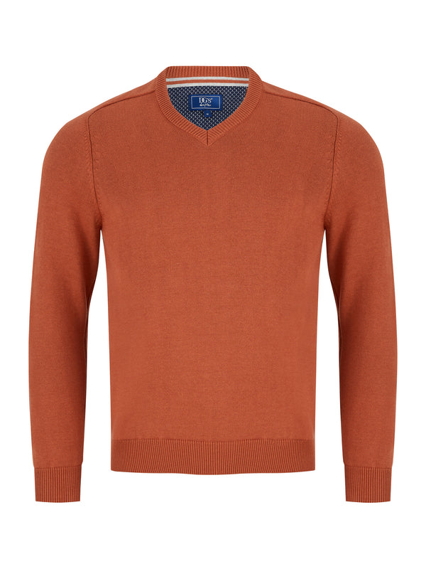 Daniel Grahame Drifter V-Neck Sweater - Terracotta