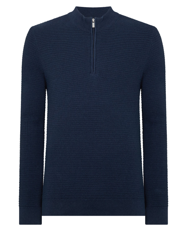 Remus Uomo Long Sleeve Half Zip Sweater - Indigo