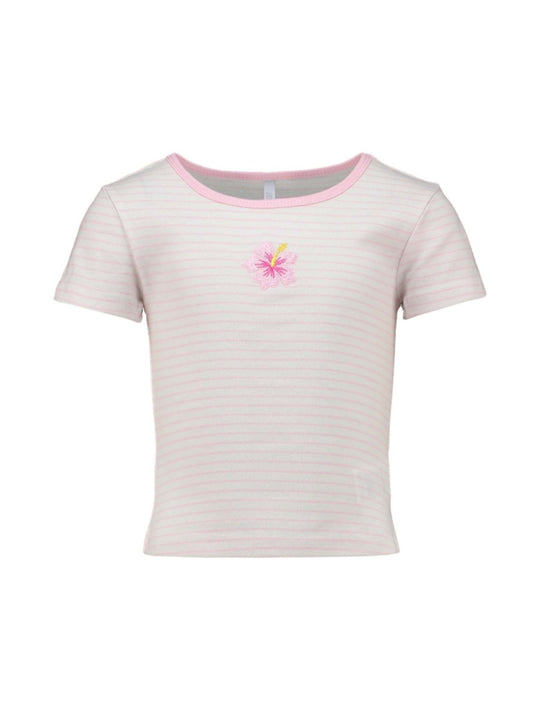 Haily's Emily Short Sleeve T Shirt - Pink Stripe Flower