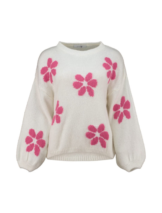 Haily's Flower Knit Jumper - White/ Pink