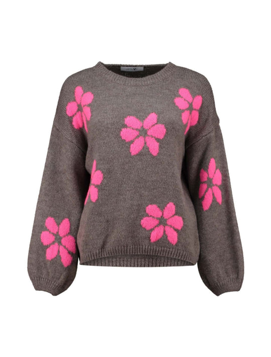 Haily's Flower Knit - Fango/ Neon Pink