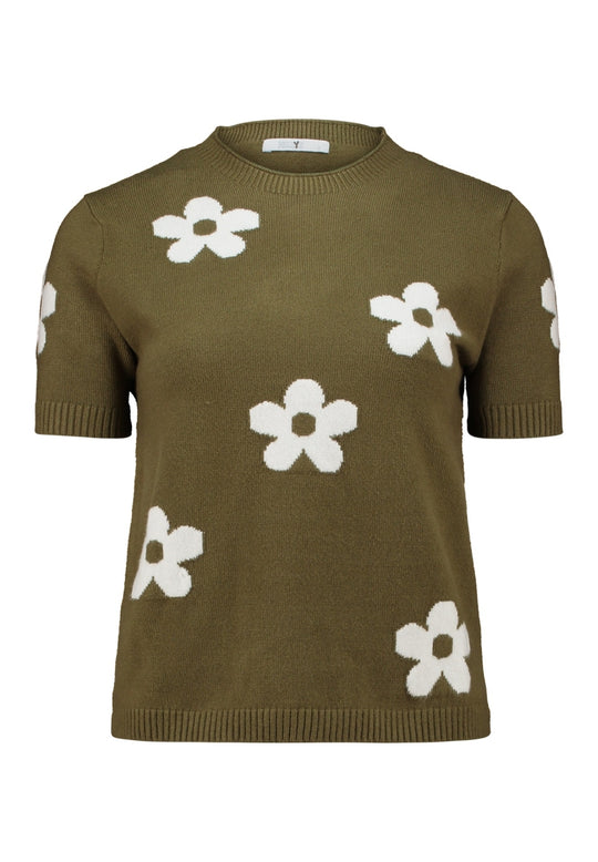 Haily's Ella Short Sleeve Knit - Avocado/Off White Flower
