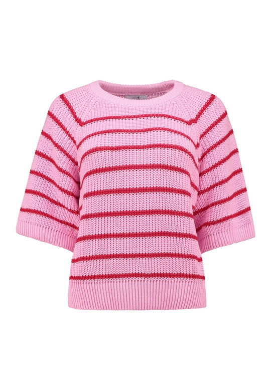 Haily's Moni Short Sleeve Knit - Pink/Red Stripe
