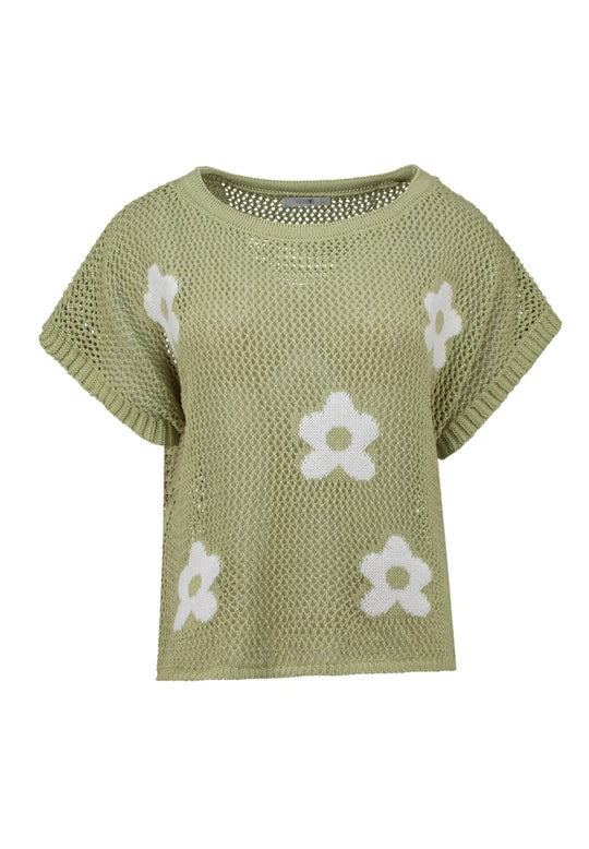 Haily's Myli Short Sleeve Crochet Top - Matcha/White Flow
