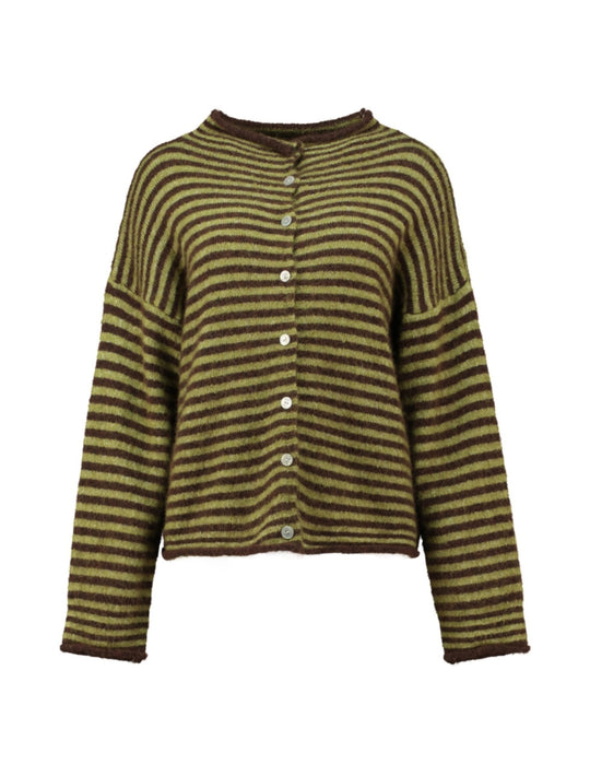 Haily's Geraldine Cardigan - Avocado/ Cocoa Stripe