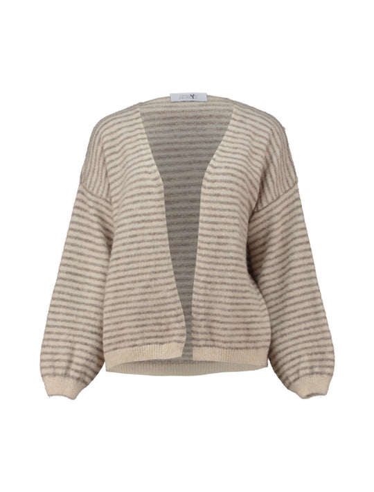 Haily's Irina Open Cardigan - Cream/ Taupe Stripe