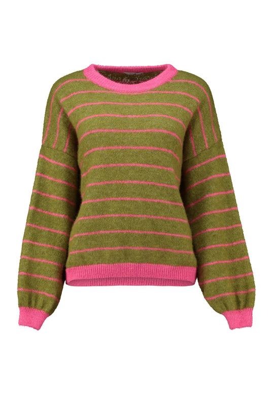 Haily's Kerry Knit Jumper - Avocado/ Pink Stripe