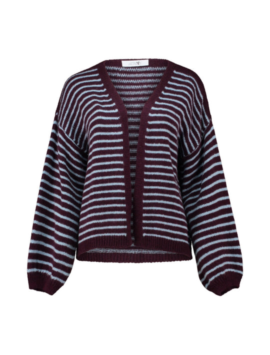 Haily's Georgie Striped Cardigan - Dark Cherry/ Blue