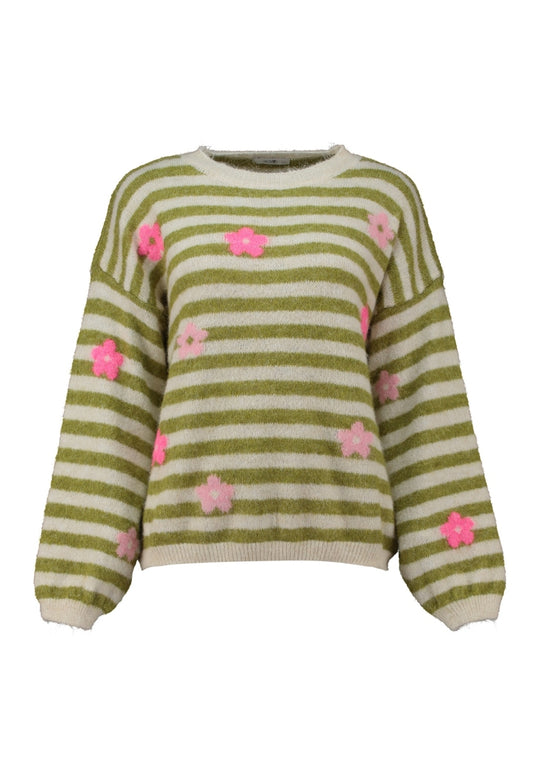 Haily's Lauren Knit Jumper - Khaki Stripe/Flower