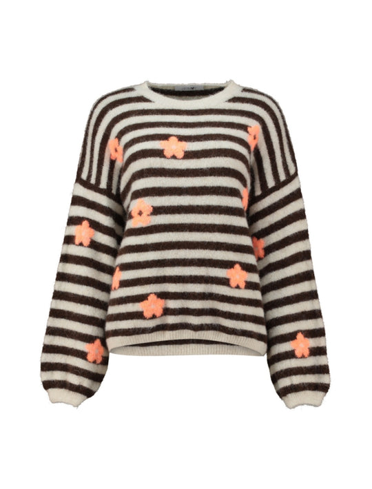 Haily's Lauren Striped Knit Jumper - Cocoa Stripe/ Flower