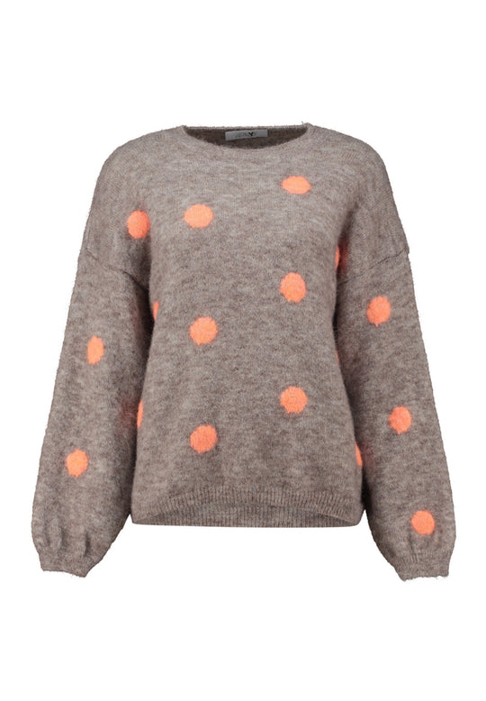 Haily's Sara Knit Jumper - Taupe/Neon Orange Dot