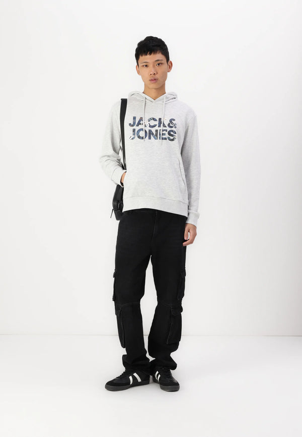 Jack & Jones Bryan Corp Logo Sweat Hood - White Melange