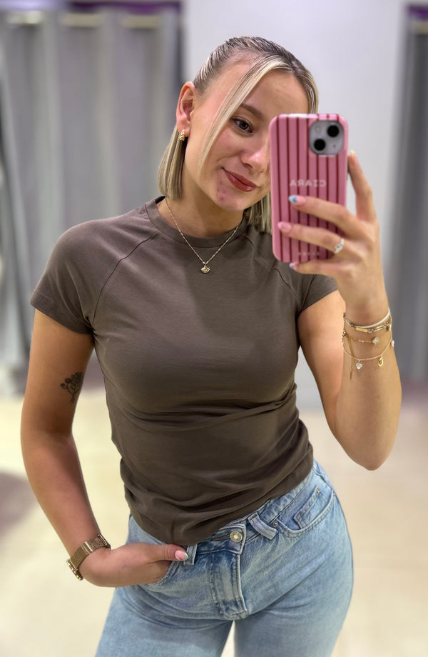 Noisy May Katinka Short Sleeve Raglan Top - Morel