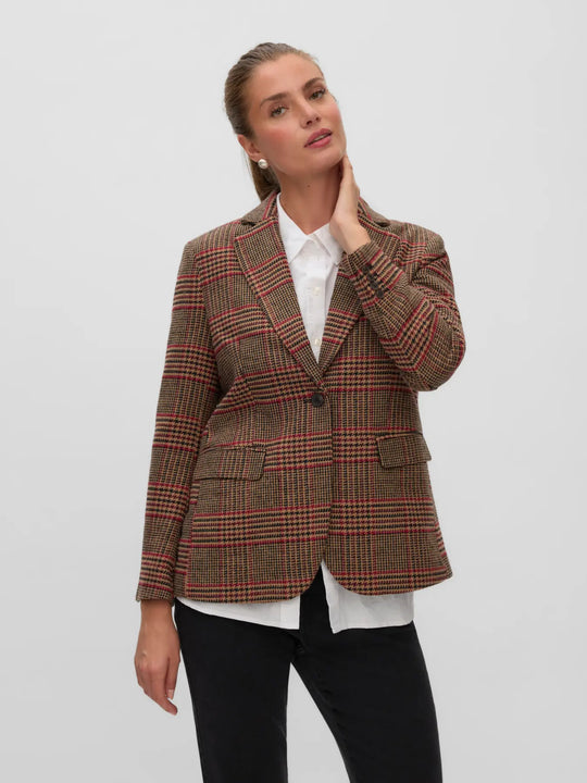 Vero Moda Global Long Sleeve Check Blazer - Tigers Eye