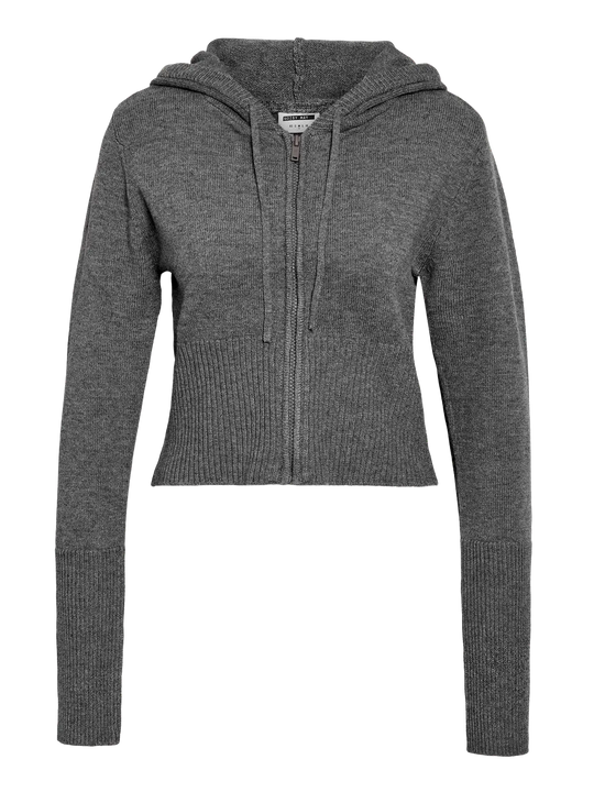 Noisy May Nouria Long Sleeve Zip Knit Cardigan - Medium Grey Melange
