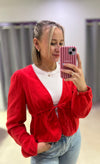 Pieces Sastina Long Sleeve V Neck Top - Lollipop