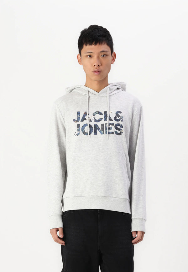 Jack & Jones Bryan Corp Logo Sweat Hood - White Melange