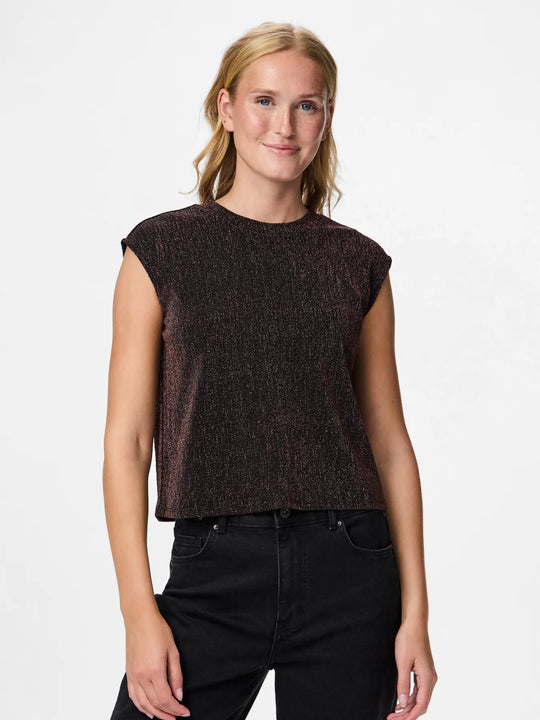 Pieces Maeve Short Sleeve Tank Top - Silver Lurex