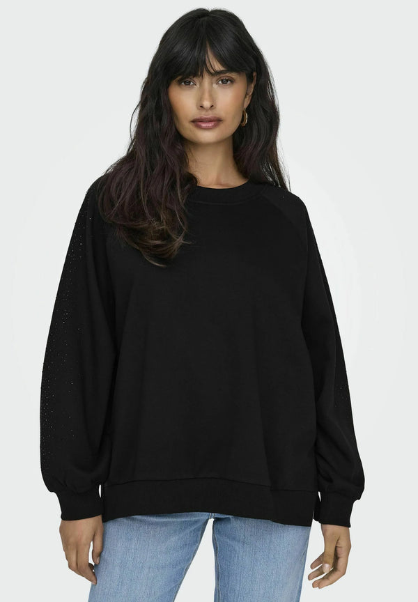 Only Zenna Long Sleeve Oversize Stone Sweater - Black/Black Rhinestones