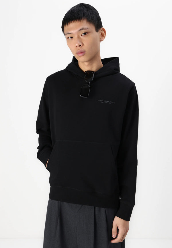 Jack & Jones Interlude Tonal Back Print Sweat Hood - Black