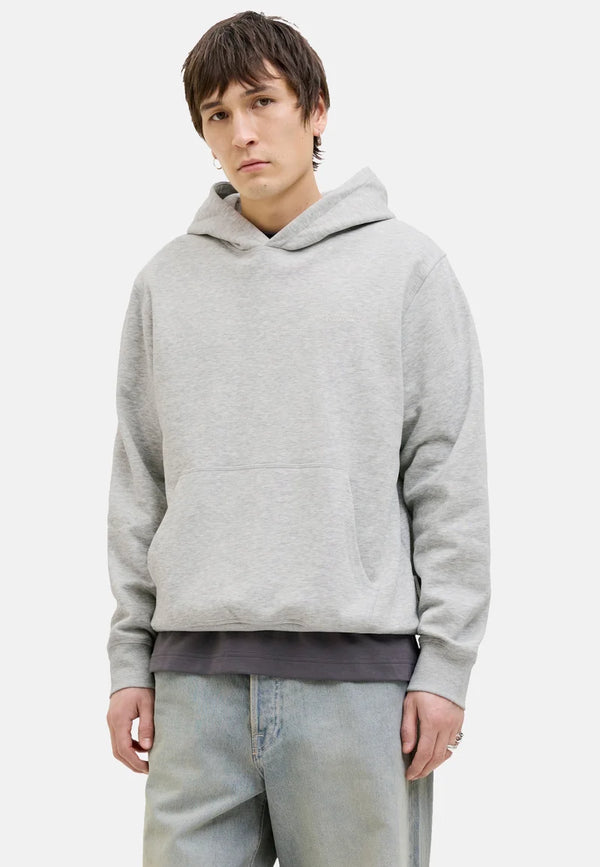 Jack & Jones Interlude Tonal Back Print Sweat Hood - Light Grey