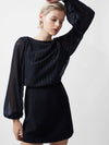 French Connection Effy Sequin Slash Neck Long Sleeve Dress - Black