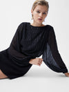 French Connection Effy Sequin Slash Neck Long Sleeve Dress - Black