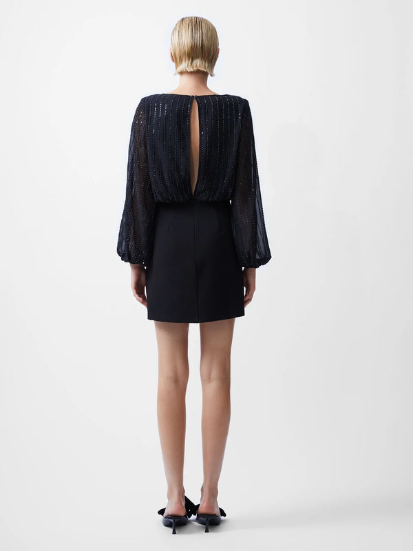 French Connection Effy Sequin Slash Neck Long Sleeve Dress - Black