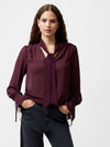 French Connection Eden Georgette Tie Neck Blouse -  Burgundy Red