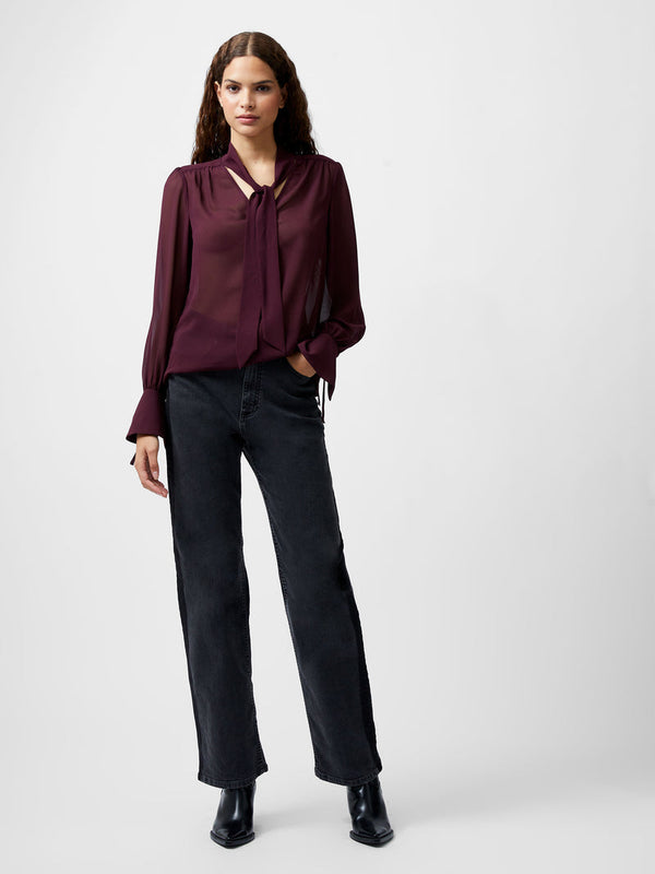 French Connection Eden Georgette Tie Neck Blouse -  Burgundy Red