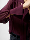 French Connection Eden Georgette Tie Neck Blouse -  Burgundy Red