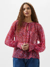 French Connection Printed Chiffon Keyhole Long Sleeve Top - Scarlet Red Multi