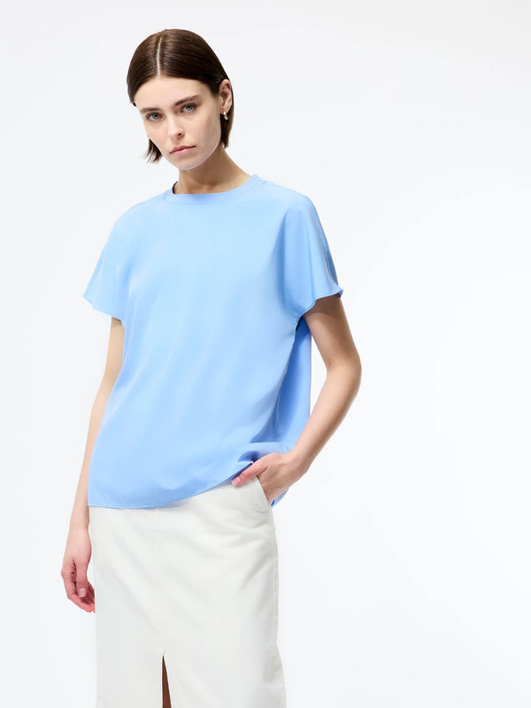 French Connection Capriana Crepe Crew Top - Cornflower Blue