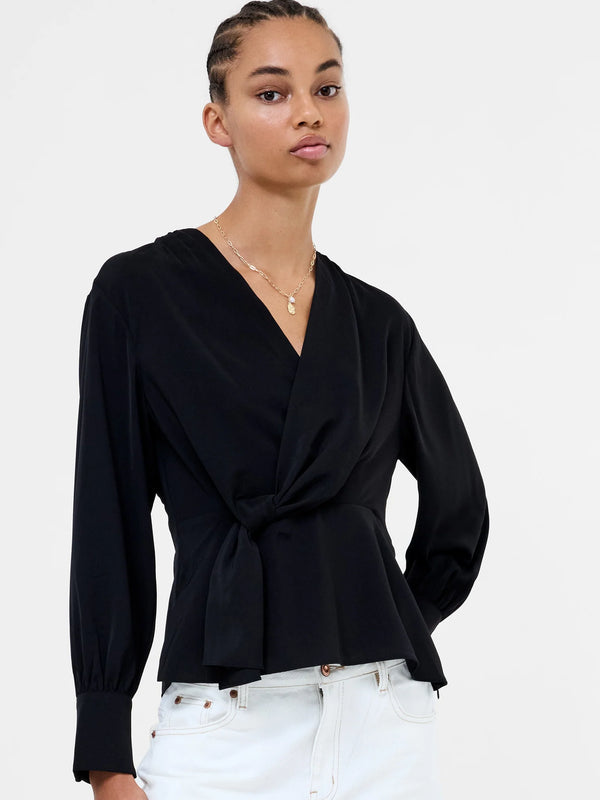French Connection Laurel Crepe Peplum Top - Blackout