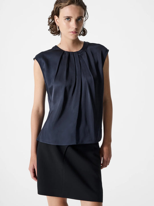 French Connection Sera Satin Blouse - Navy