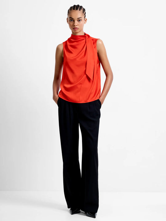 French Connection Eliza Satin Drape Top  - Flame Orange