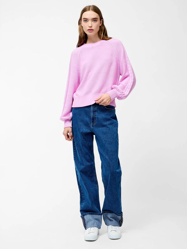 French Connection Lily Cable Knit Balloon Sleeve Jumper - Bubblegum Pink