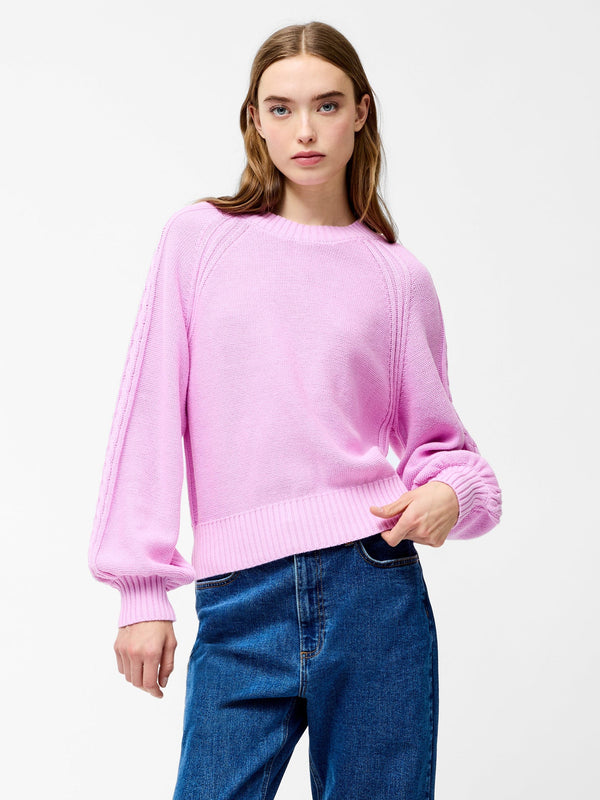 French Connection Lily Cable Knit Balloon Sleeve Jumper - Bubblegum Pink