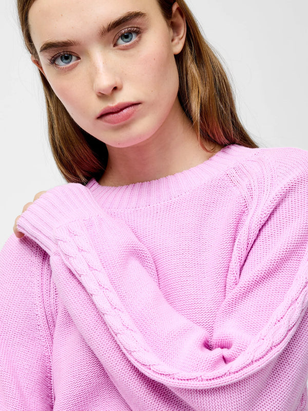 French Connection Lily Cable Knit Balloon Sleeve Jumper - Bubblegum Pink