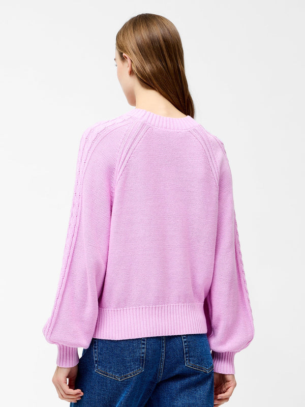 French Connection Lily Cable Knit Balloon Sleeve Jumper - Bubblegum Pink