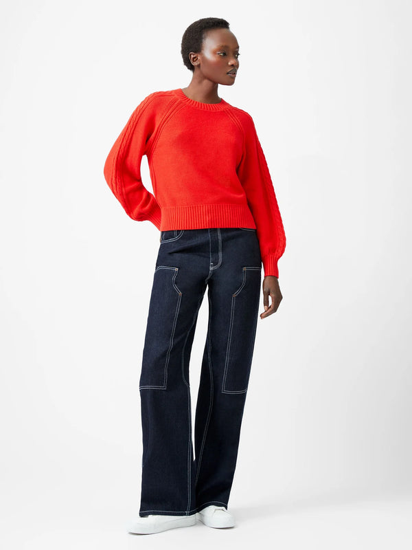 Lily Cable Knit Balloon Sleeve Jumper - Scarlet Red