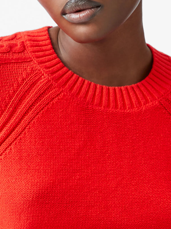 Lily Cable Knit Balloon Sleeve Jumper - Scarlet Red