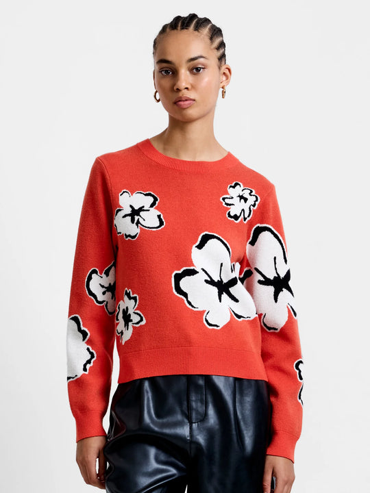 French Connection Paislee Floral Jacquard Jumper - Flame Orange