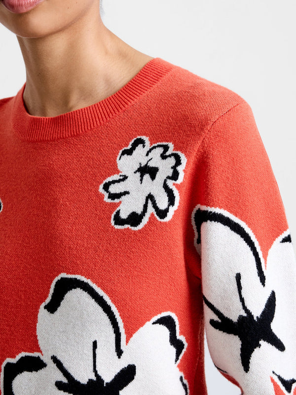 French Connection Paislee Floral Jacquard Jumper - Flame Orange