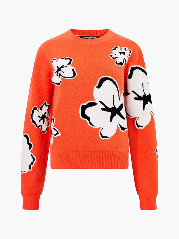 French Connection Paislee Floral Jacquard Jumper - Flame Orange