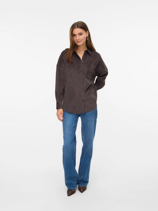 Vero Moda Sanne Courderoy Long Sleeve Shirt - Chocolate Torte