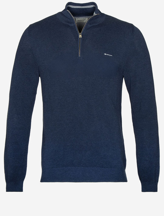 Gant Cotton Pique Half Zip - Marine Melange